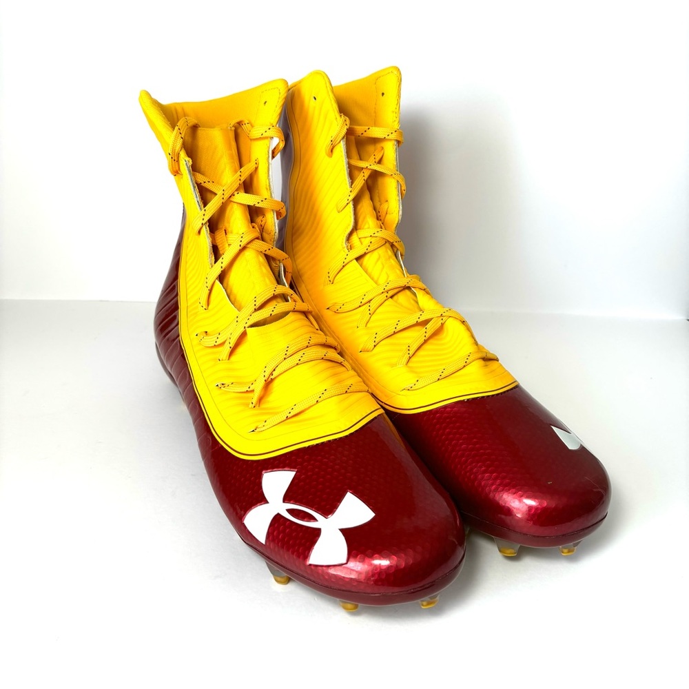 Under Armour Highlight MC Football Cleats Men’s 15 Yellow Red High Top NEW
